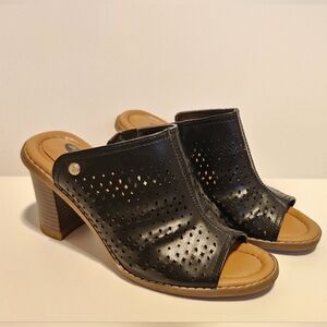 Dr. Scholl's Black Perforated Heeled Mules